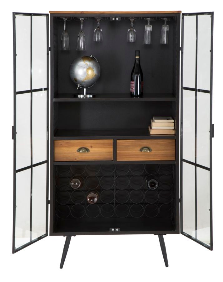 Mobile Iron School Porta Bottiglie 81x42x162,5 cm in Ferro e Legno di Abete Nero e Marrone-5