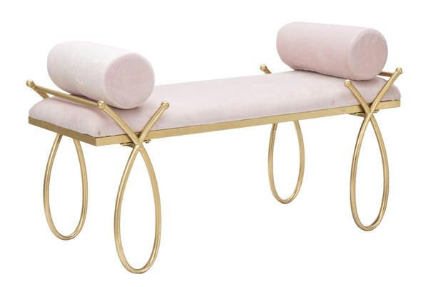 Panca Ribbon Rosa 112,5x49x53 cm in Ferro e MDF e Spugna e Poliestere Rosa e Oro prezzo