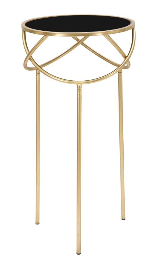 Porta Telefono Ring Ø40x80 cm in Ferro MDF e Specchio Nero e Oro sconto