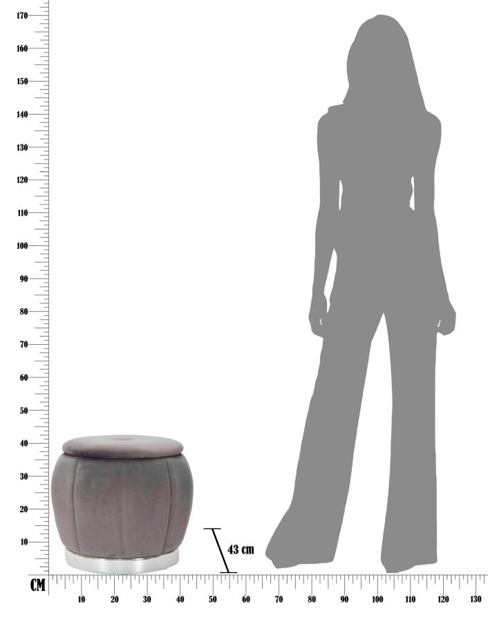 Puff Contenitore Paris Ø43x43 cm in Legno Spugna e Poliestere Grigio e Argento-6