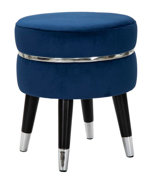 acquista Pouf Poggiapiedi Ø35x40,5 cm in Legno e Tessuto Vellutato Blu