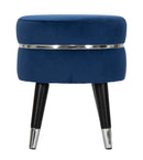 Pouf Poggiapiedi Ø35x40,5 cm in Legno e Tessuto Vellutato Blu-2