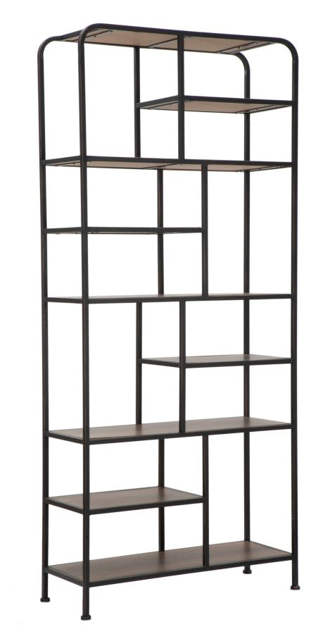 Libreria Essential 80x30x180 cm in Ferro e MDF Nero e Marrone-5