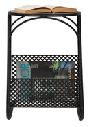 Tavolinetto Porta Giornali Ø35x50 cm in Ferro e MDF Nero e Marrone-4