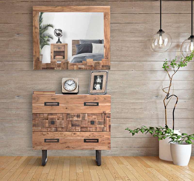 Specchio Mumbai 90x2,5x75 cm in Legno di Acacia e in Ferro Marrone e Nero-6