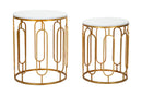 Tavolinetti Tory Marble Coppia Ø46x55-39x48 cm in Ferro e Marmo Oro e Bianco-1