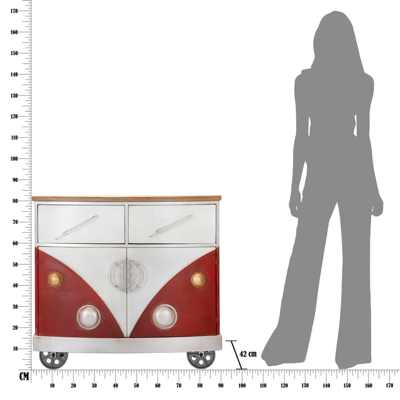 Mobiletto Van 90x42x81 cm Legno di Abete e MDF e in Ferro Rosso e Bianco-9