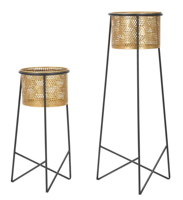 online Porta Vasi Coppia Exy Ø37x76-27x51 cm in Ferro Oro e Nero