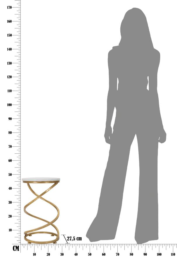 Tavolinetto Spiral Marble Ø27,5x47,5 cm in Ferro e Marmo Oro e Bianco-6