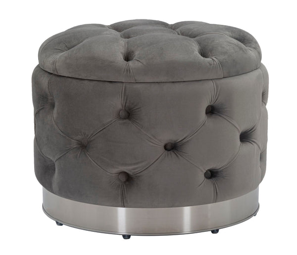 prezzo Puff Contenitore Rich Grigio Ø55x42 cm in Legno Spugna Poliestere e Acciaio Grigio
