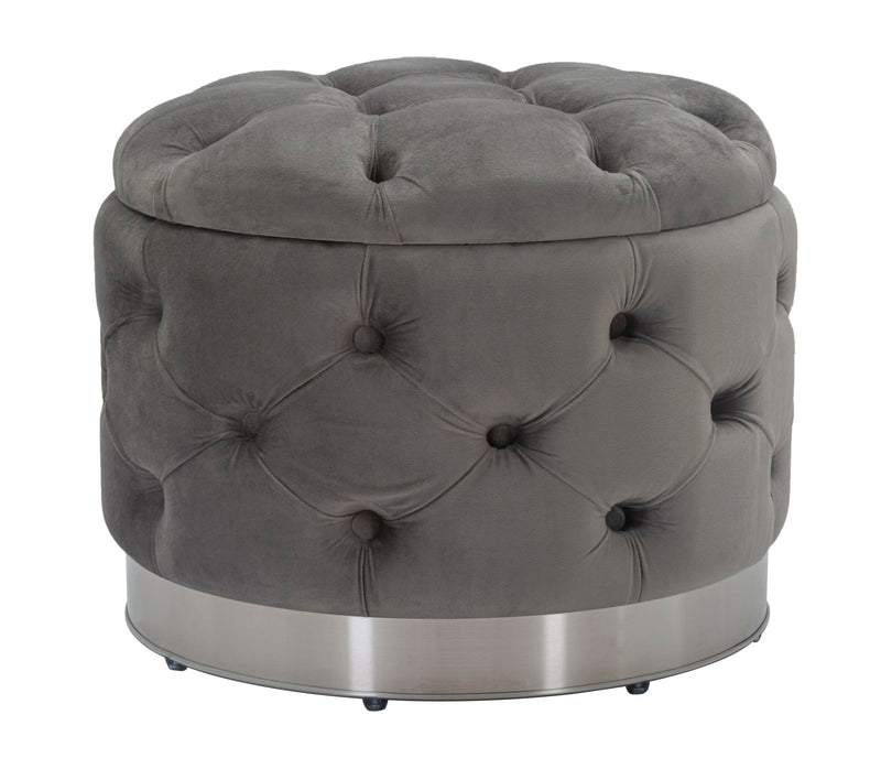 Puff Contenitore Rich Grigio Ø55x42 cm in Legno Spugna Poliestere e Acciaio Grigio-1