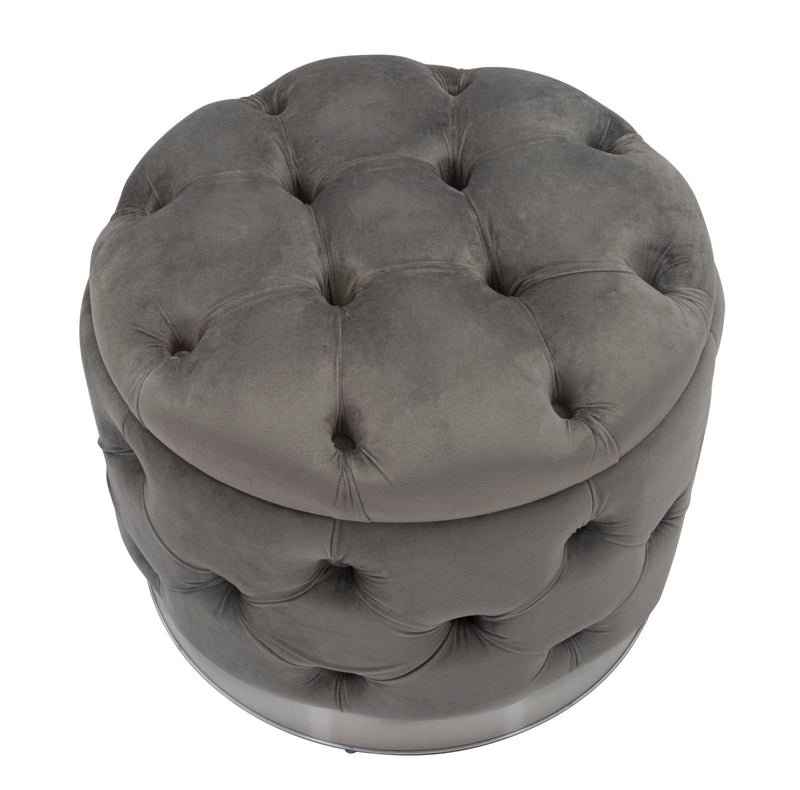 Puff Contenitore Rich Grigio Ø55x42 cm in Legno Spugna Poliestere e Acciaio Grigio-2