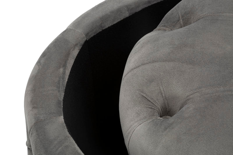 Puff Contenitore Rich Grigio Ø55x42 cm in Legno Spugna Poliestere e Acciaio Grigio-5