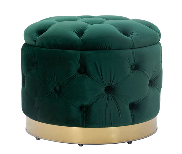 Puff Contenitore Rich Verde Ø55x42 cm in Legno Spugna Poliestere e Acciaio Verde e Oro prezzo