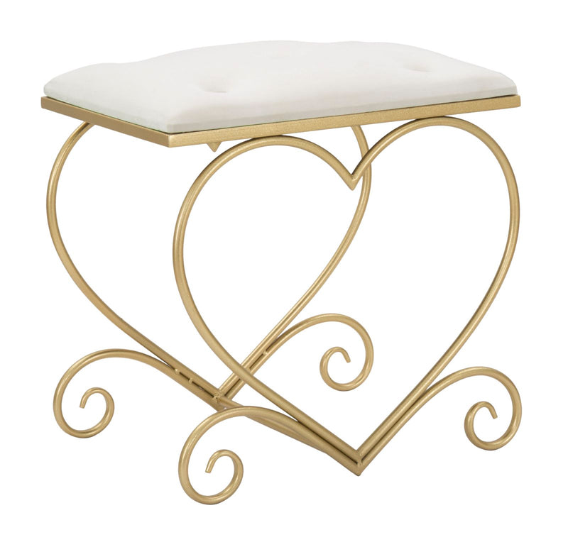 Sgabello Heart Crema 50x37,5x51,5 cm in Ferro e MDF e Spugna e Poliestere Oro e Rosa-1