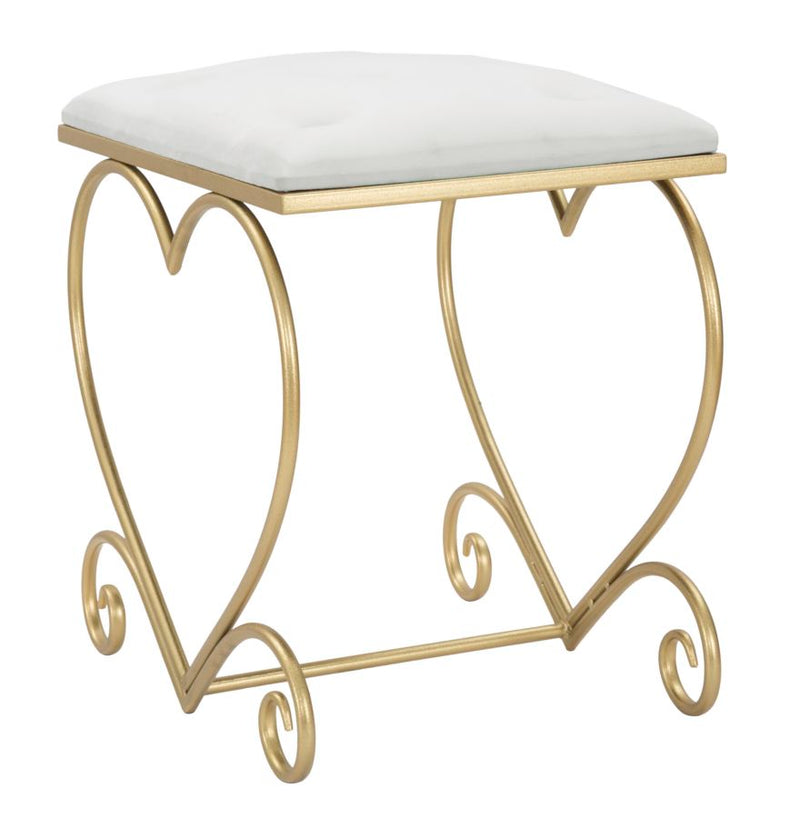 Sgabello Heart Crema 50x37,5x51,5 cm in Ferro e MDF e Spugna e Poliestere Oro e Rosa-3