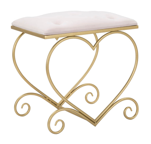 acquista Sgabello Heart Rosa 50x37,5x51,5 cm in Ferro e MDF e Spugna e Poliestere Oro e Crema