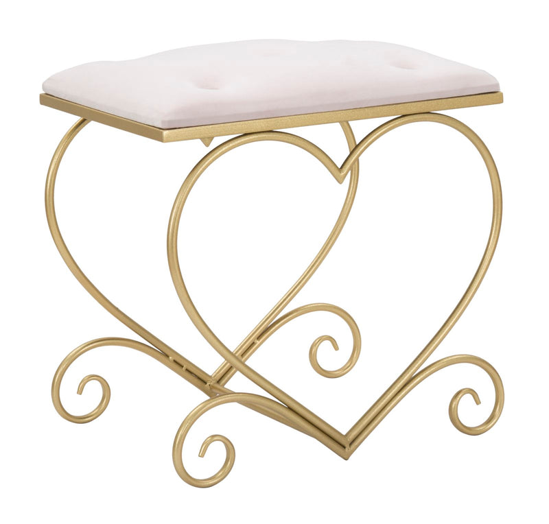 Sgabello Heart Rosa 50x37,5x51,5 cm in Ferro e MDF e Spugna e Poliestere Oro e Crema-1