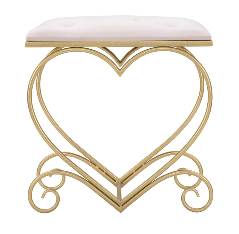 Sgabello Heart Rosa 50x37,5x51,5 cm in Ferro e MDF e Spugna e Poliestere Oro e Crema-2