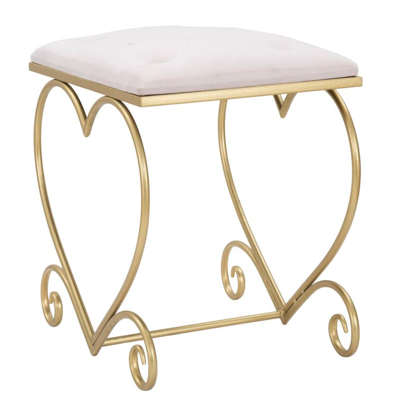 Sgabello Heart Rosa 50x37,5x51,5 cm in Ferro e MDF e Spugna e Poliestere Oro e Crema-3