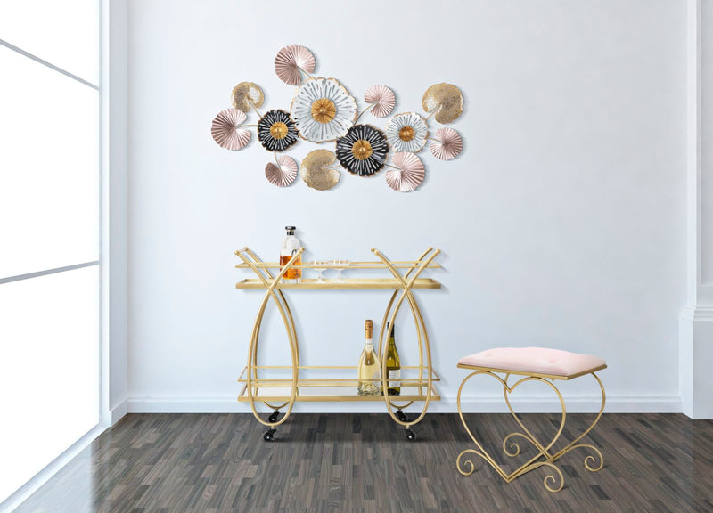 Sgabello Heart Rosa 50x37,5x51,5 cm in Ferro e MDF e Spugna e Poliestere Oro e Crema-7