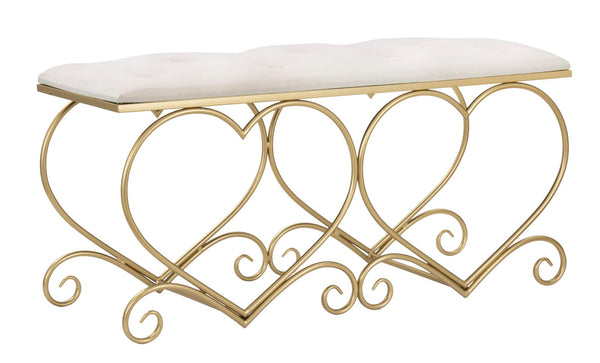 Panca Heart Crema 105x37,5x51,5 cm in Ferro e MDF e Spugna e Poliestere Oro e Rosa sconto