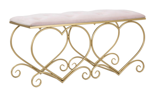 Panca Heart Rosa 105x37,5x51,5 cm in Ferro e MDF e Spugna e Poliestere Oro e Rosa sconto