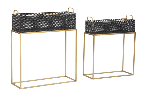 online Porta Vasi Fashion Rettangolare Coppia 60x23x73,5-51x20x64 cm in Ferro Nero e Oro