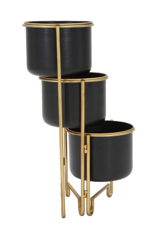 Porta Vasi 3 Oroy 68x22,5x55 cm in Ferro Nero e Oro-6
