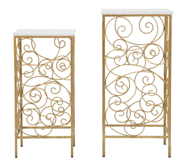 acquista Porta Telefono Spiral Coppia 34x34x70-29x29x60 cm in Ferro e Marmo Oro e Bianco