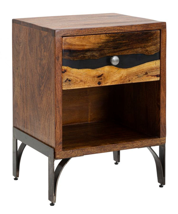 prezzo Comodino Mustang 44x40x60 cm in Legno di Acacia e in Ferro Marrone e Grigio