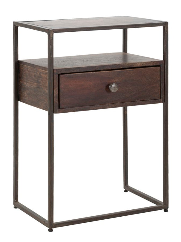 Comodino Burn 45x30x66 cm in Legno di Acacia e in Ferro Marrone acquista