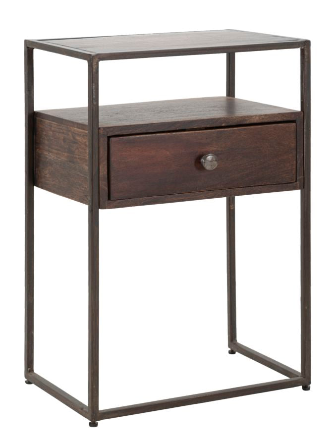 Comodino Burn 45x30x66 cm in Legno di Acacia e in Ferro Marrone-1