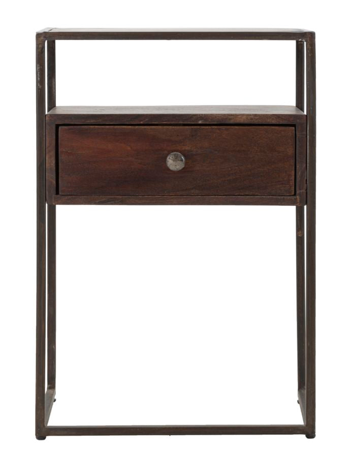 Comodino Burn 45x30x66 cm in Legno di Acacia e in Ferro Marrone-2