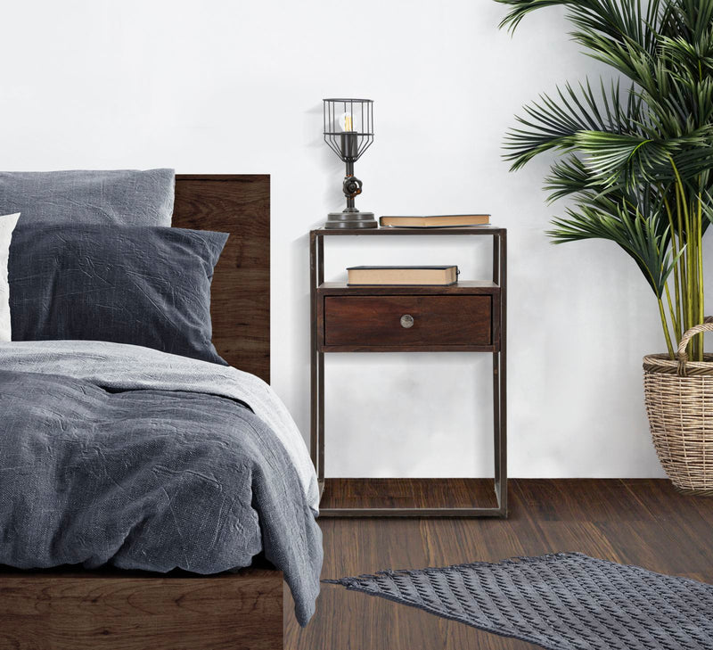 Comodino Burn 45x30x66 cm in Legno di Acacia e in Ferro Marrone-7