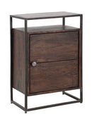 Comodino 1Door Burn 45x30x66 cm in Legno di Acacia e in Ferro Marrone-1