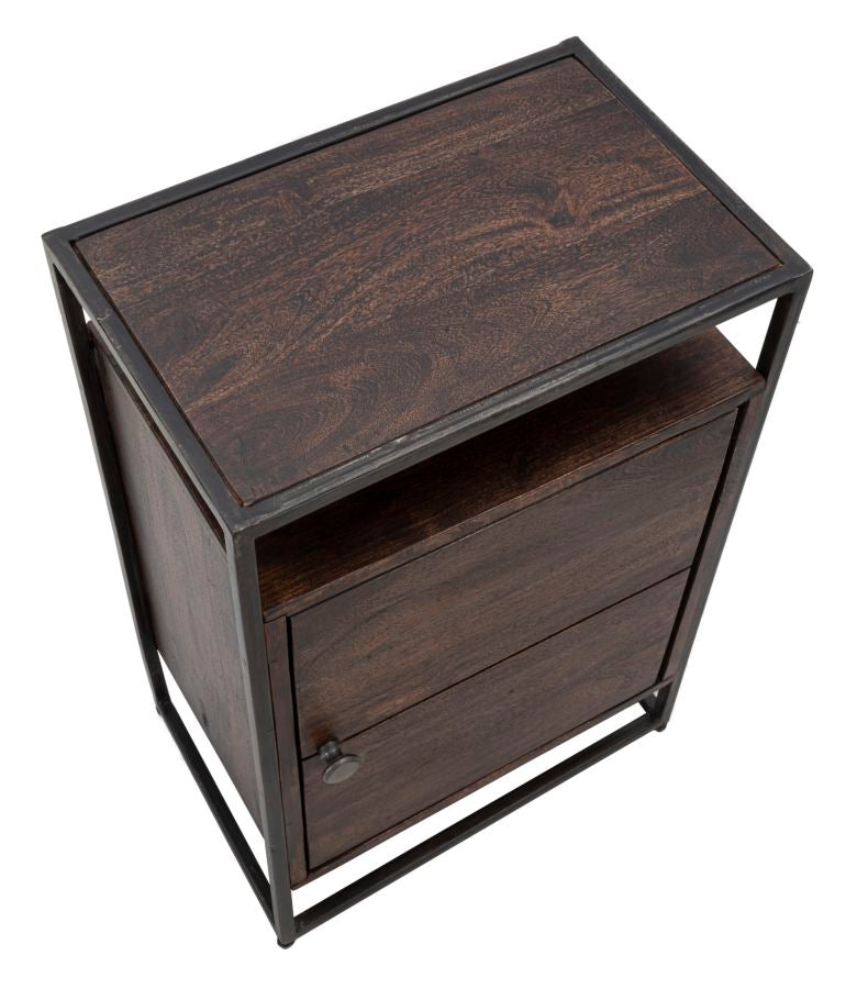 Comodino 1Door Burn 45x30x66 cm in Legno di Acacia e in Ferro Marrone-4