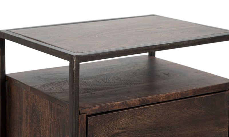 Comodino 1Door Burn 45x30x66 cm in Legno di Acacia e in Ferro Marrone-5