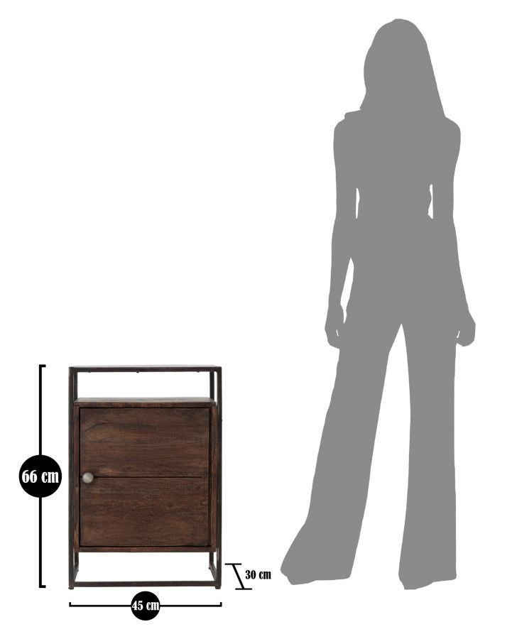 Comodino 1Door Burn 45x30x66 cm in Legno di Acacia e in Ferro Marrone-8