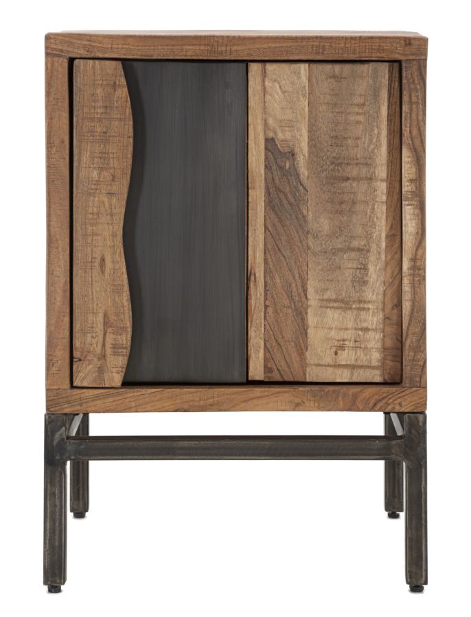 Comodino Yellowstone 44x40x64 cm in Legno di Acacia e in Ferro Marrone e Nero-2