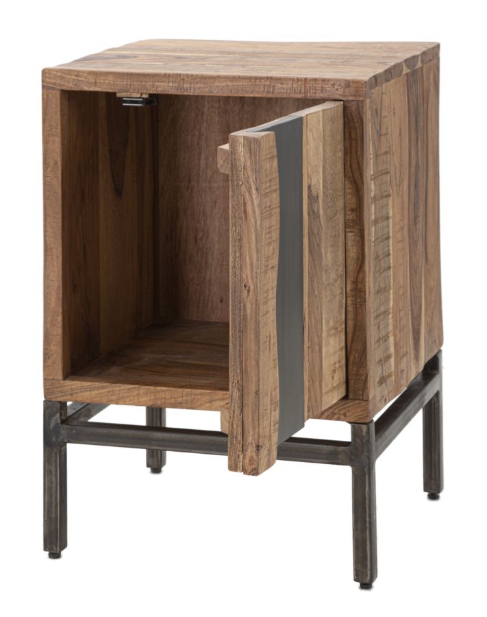 Comodino Yellowstone 44x40x64 cm in Legno di Acacia e in Ferro Marrone e Nero-3