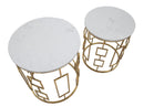 Tavolinetto Cube Coppia Ø46x55-39x48 cm in Ferro e Marmo Oro e Bianco-3