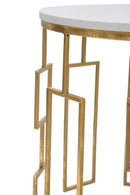 Tavolinetto Cube Coppia Ø46x55-39x48 cm in Ferro e Marmo Oro e Bianco-4