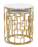 Tavolinetto Cube Coppia Ø46x55-39x48 cm in Ferro e Marmo Oro e Bianco-7