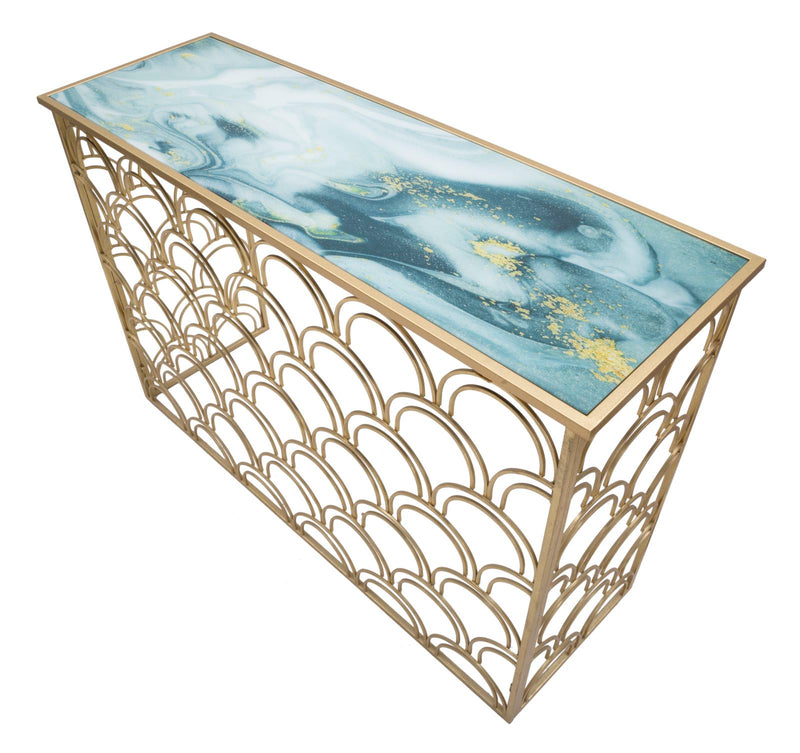 Console Arc 120x40x80,5 cm in Ferro MDF e Vetro Oro e Multicolor-4