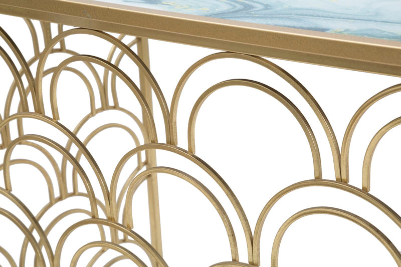 Console Arc 120x40x80,5 cm in Ferro MDF e Vetro Oro e Multicolor-6