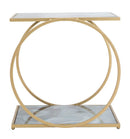 Tavolinetto Glam 2 Level 52,5x50x51 cm in Ferro MDF e Vetro Oro e Multicolor-3