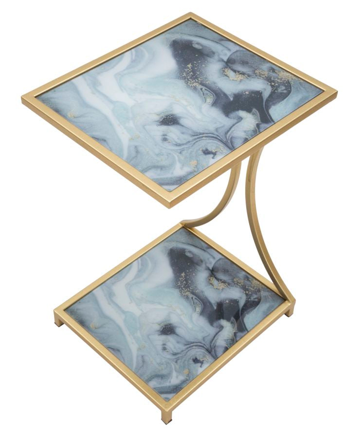 Tavolinetto Glam Level 40x35x60 cm in Ferro MDF e Vetro Oro e Multicolor-4