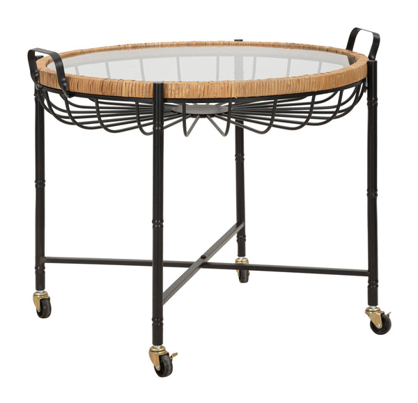 acquista Tavolino Basso 70,5x65x57 cm con Ruote in Metallo Piano in Vetro