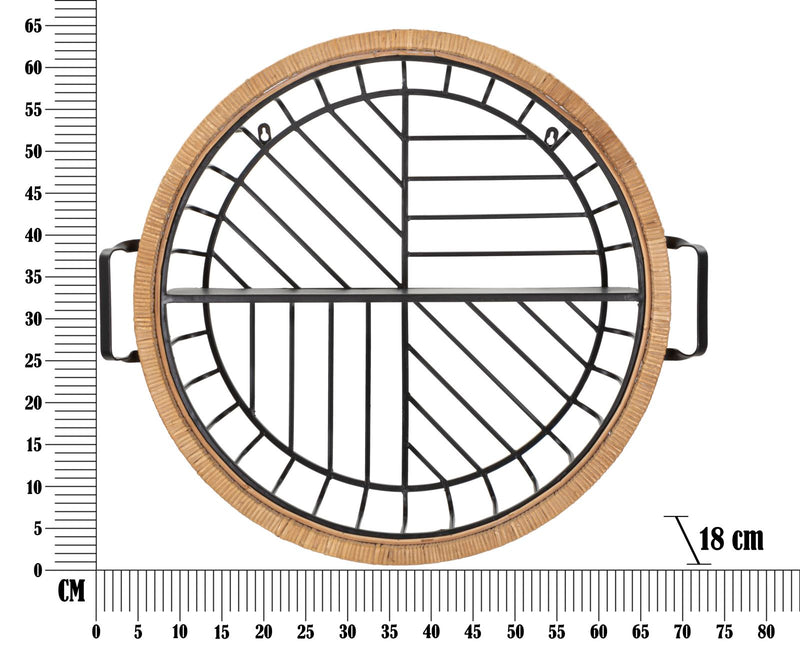 Mensola Rotonda da Parete 72,5x18x65 cm in Metallo e Rattan-7